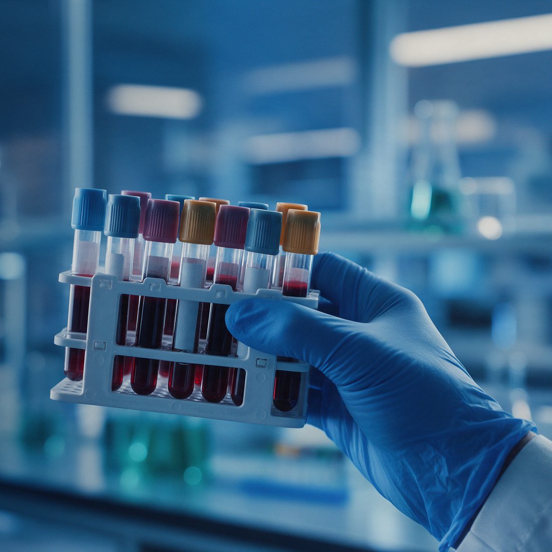 Gradilla con tubos de sangre para estudios hormonales